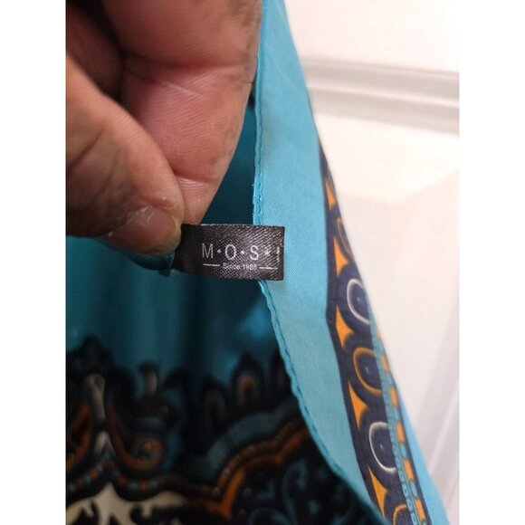 Vintage M.O.S. Paisley Teal & Orange Silk-Like Scarf With Ornate Design Size 35x - Picture 6 of 6